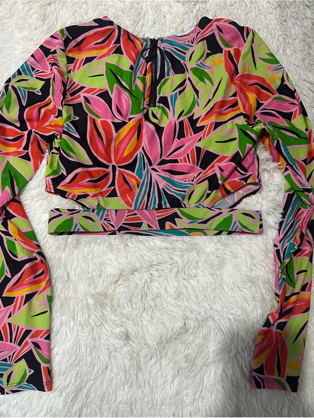 Wild Fable Floral Long-Sleeve Crop Top Bikini Top